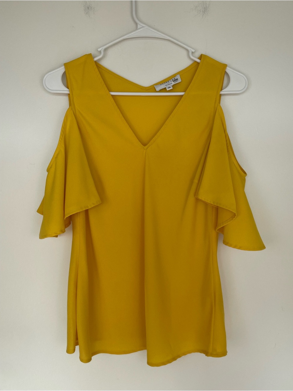 Derek Lam Collective Yellow Cold Shoulder Flutter Sleeve Blouse 36 US 4 Summer